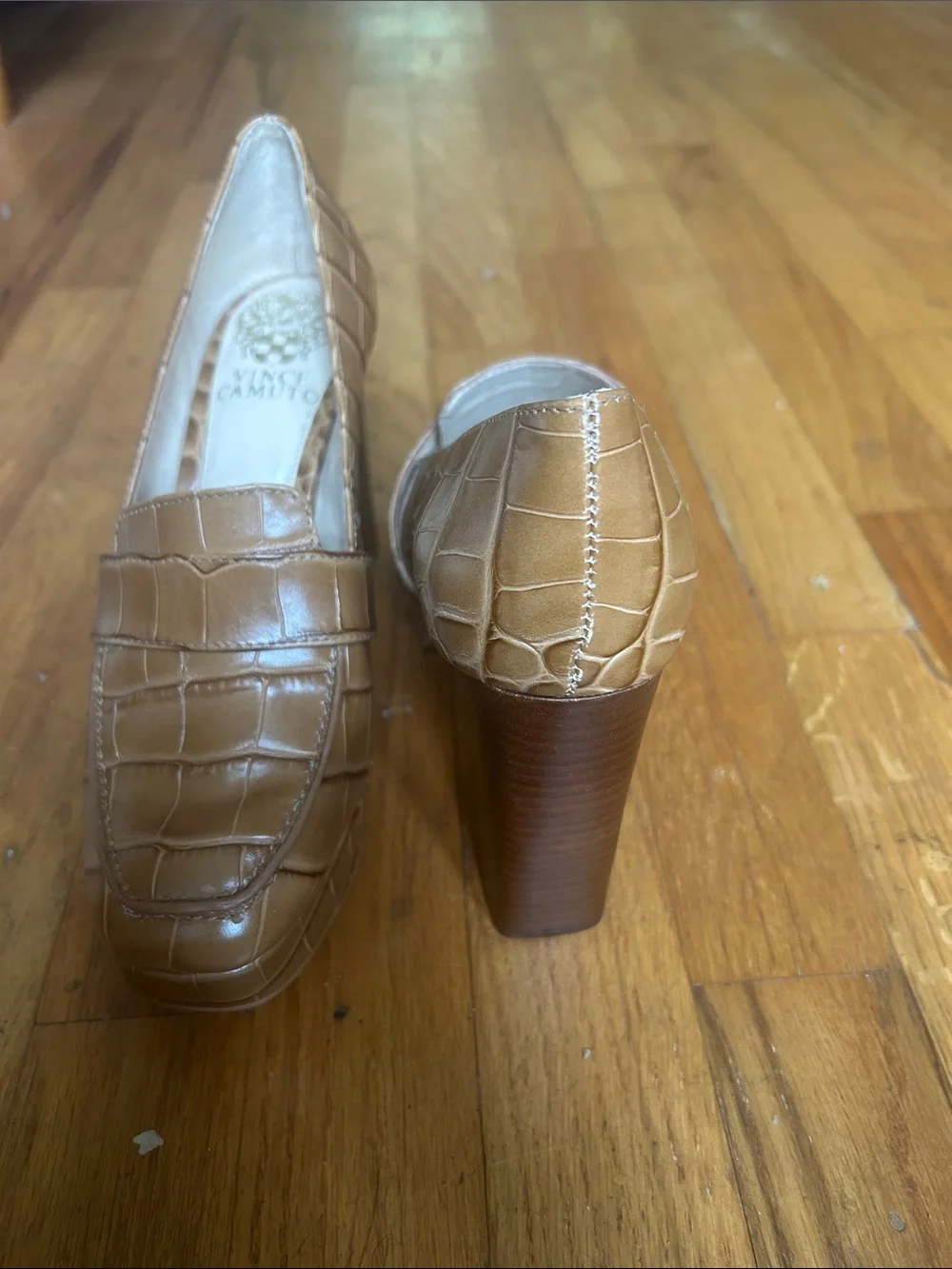 Vince Camuto Cognac Croc-Embossed Platform Loafers